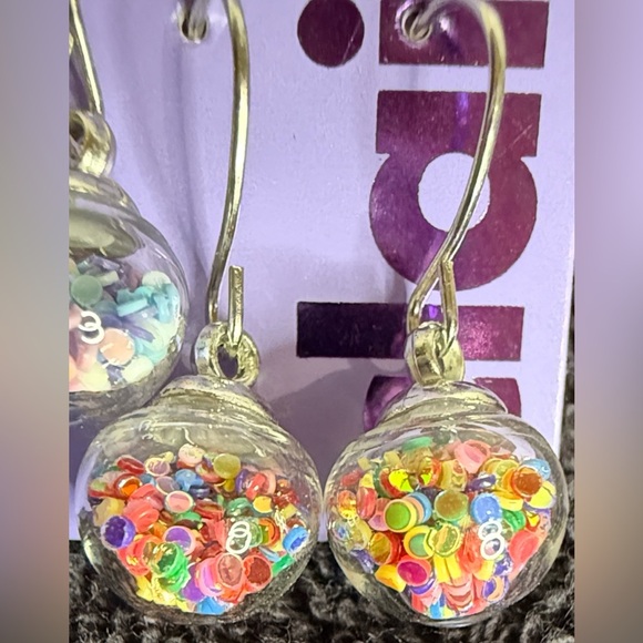 Claire's Silver Holographic Shaker Drop Fish Hook Earrings, Colourful Bead Balls - Picture 8 of 9